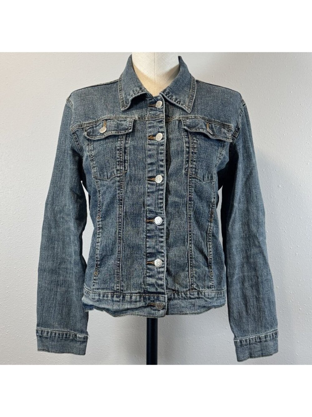 Blue Age Denim Jean Jacket Womens Size Medium Faded Blue Button Front Pockets
